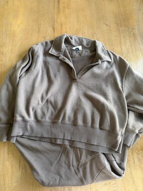 Universal Thread Brown Cropped Quarter-Zip Jumpsuit and Barrel Cropped Sweats